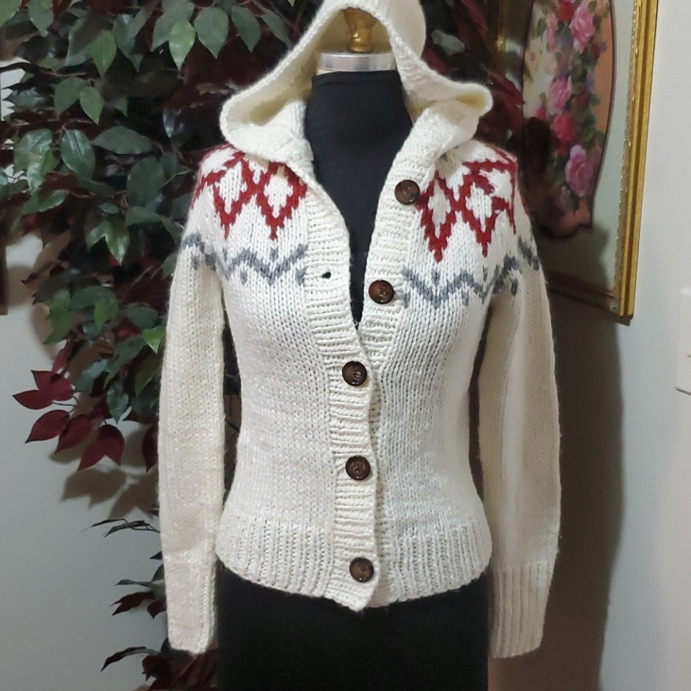 Vintage Wool/Alpaca Kenji Handknit Hooded Cardigan